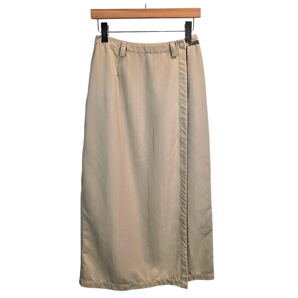 VTG Royal Robbins Women Khaki Chino Wrap Midi Skirt 6 Academia Neutral Essential - Picture 2 of 11